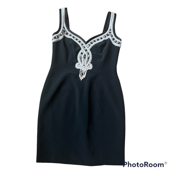 Vintage beaded black satin NiteLine dress - Picture 1 of 10